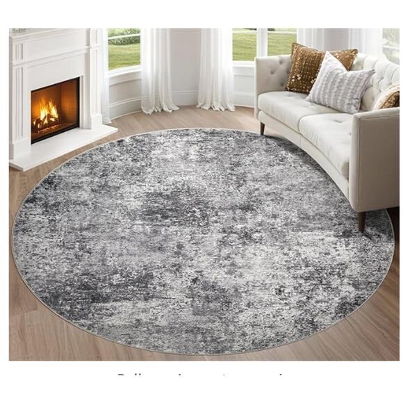 5 ft Round Area Rug Washable Low Pile Gray - Picture 1 of 8